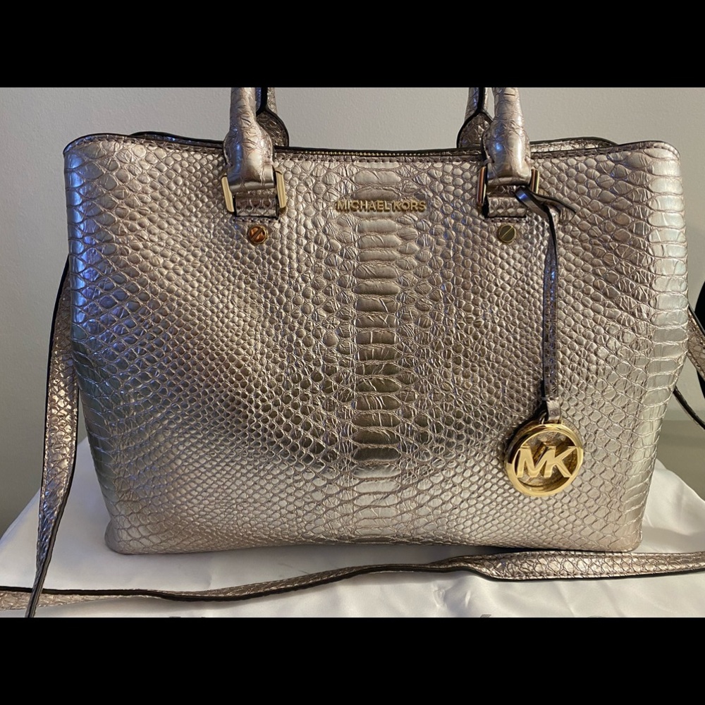 Michael Kors Python Pattern-embossed Leather Satchel - Picture 2 of 9